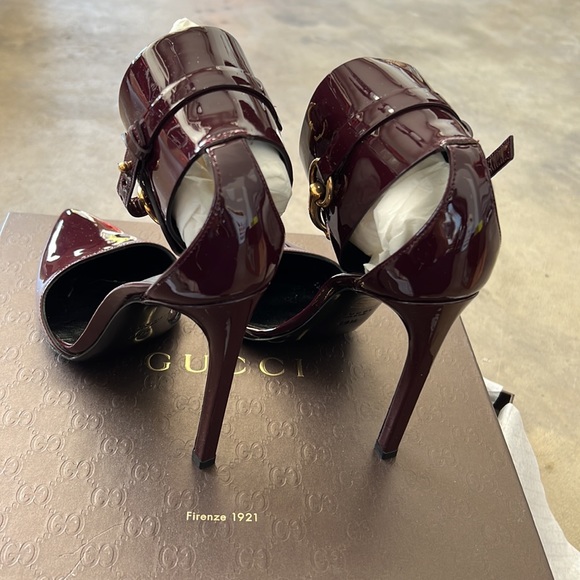 Gucci - Women’s Vernice Crystal Burgundy Horsebit Pumps - Size 38.5 - with Box - Picture 4 of 6